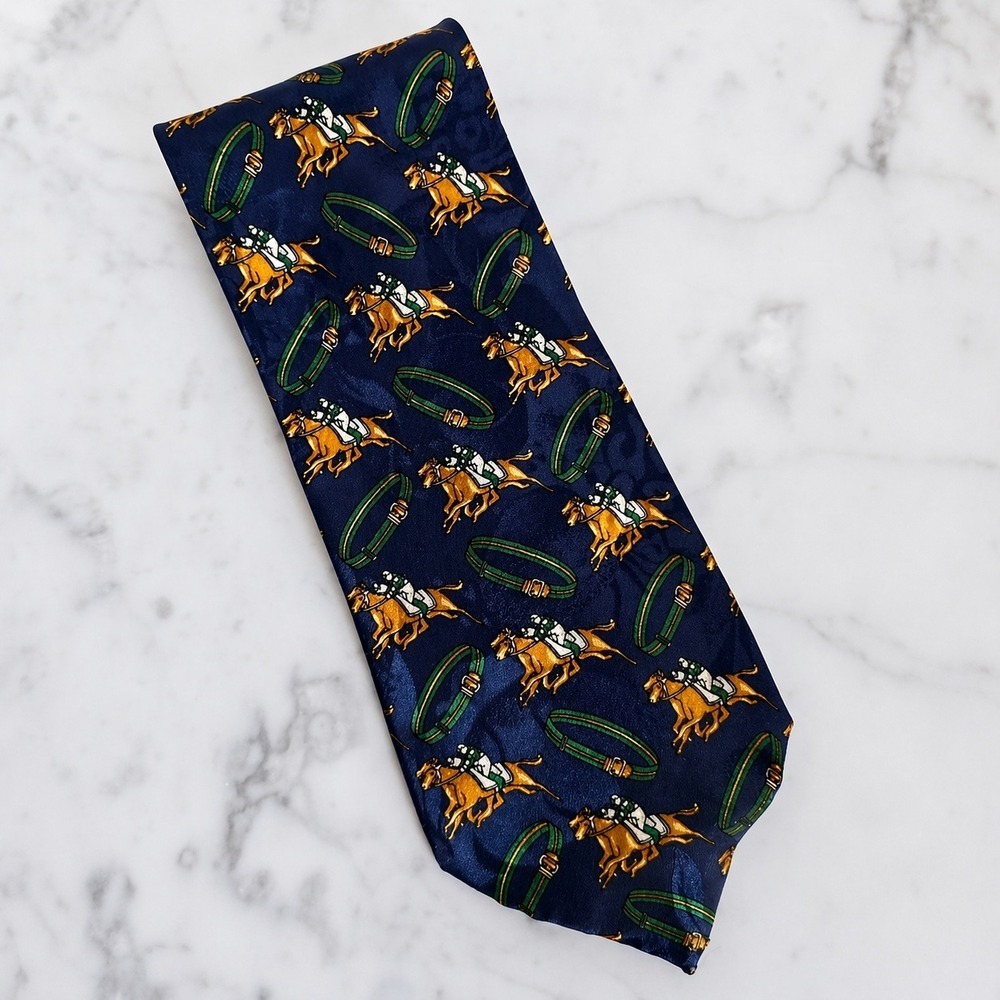Pierre Cardin Paris Navy Equestrian Horse Polo Jockey Kentucky Derby Neck Tie